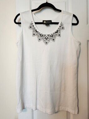 Christine Alexander White Tank with Black crystals, sz L